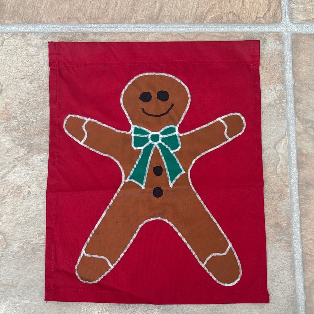 Handmade Festive Gingerbread Man Holiday Flag